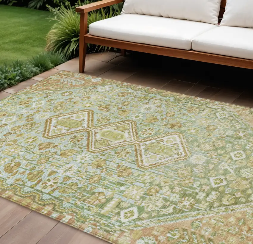 Sage And Ivory Aztec Washable Indoor Outdoor Area Rug Photo 2