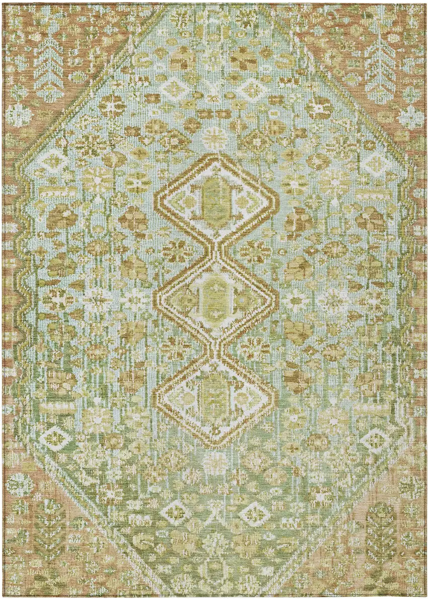 Sage And Ivory Aztec Washable Indoor Outdoor Area Rug Photo 1