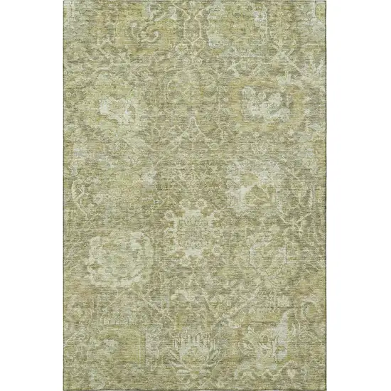 Sage And Ivory Damask Washable Area Rug With UV Protection Photo 3