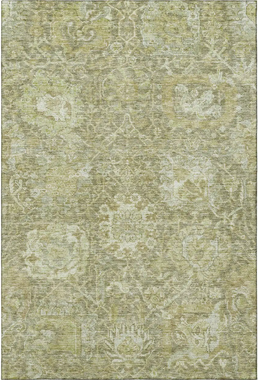 Sage And Ivory Damask Washable Area Rug With UV Protection Photo 3