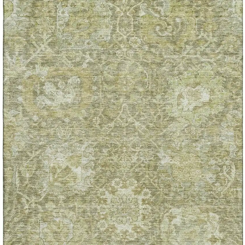 Sage And Ivory Damask Washable Area Rug With UV Protection Photo 2