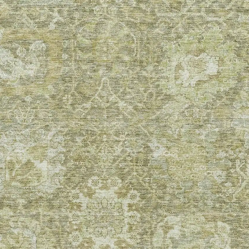 Sage And Ivory Damask Washable Area Rug With UV Protection Photo 2