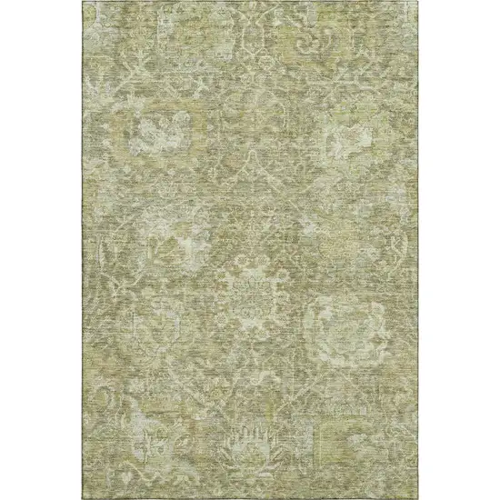 Sage And Ivory Damask Washable Area Rug With UV Protection Photo 1