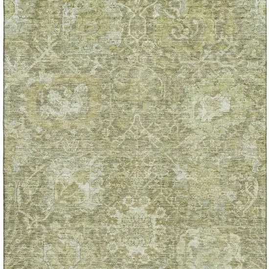 Sage And Ivory Damask Washable Area Rug With UV Protection Photo 3