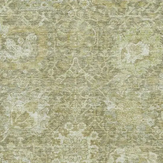 Sage And Ivory Damask Washable Area Rug With UV Protection Photo 2