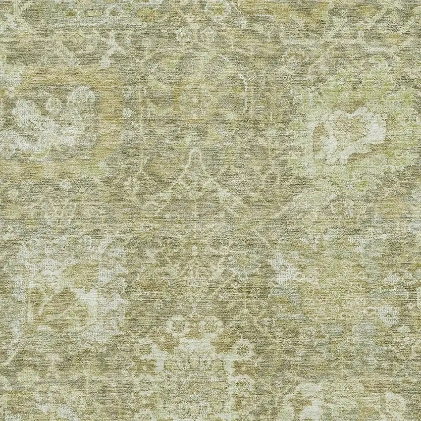 Sage And Ivory Damask Washable Area Rug With UV Protection Photo 2