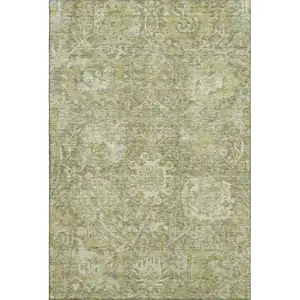 Photo of Sage And Ivory Damask Washable Area Rug With UV Protection