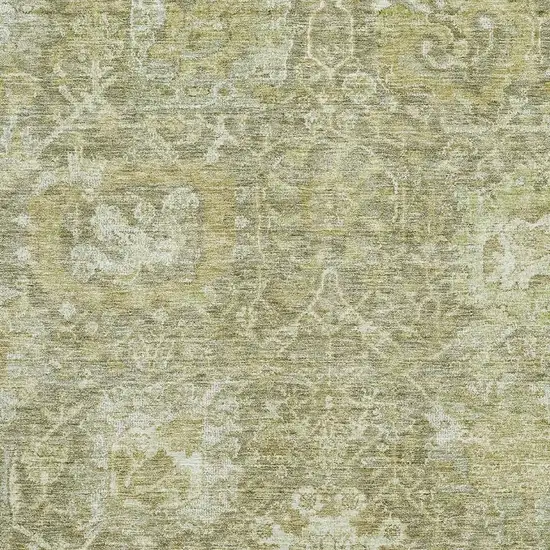 Sage And Ivory Damask Washable Area Rug With UV Protection Photo 2