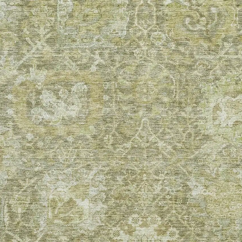 Sage And Ivory Damask Washable Area Rug With UV Protection Photo 2