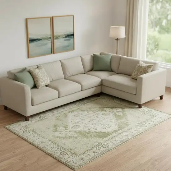 Sage And Ivory Floral Distressed Area Rug Photo 1