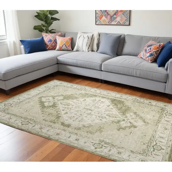 Sage And Ivory Floral Distressed Area Rug Photo 1