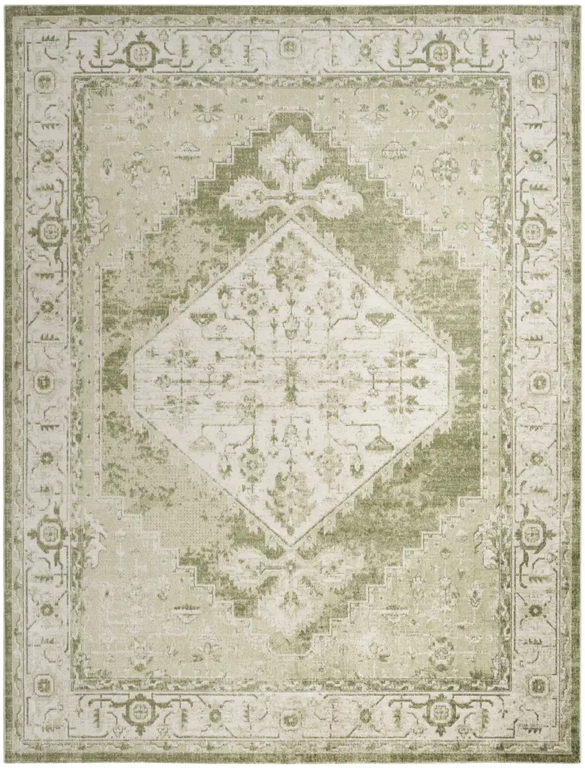 Sage And Ivory Floral Distressed Area Rug Photo 6