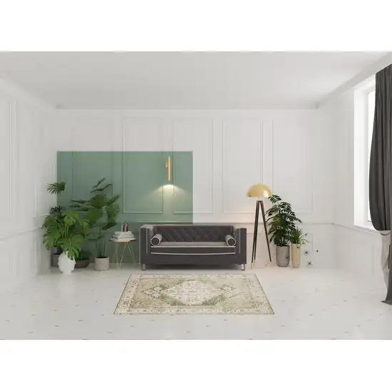 Sage And Ivory Floral Distressed Area Rug Photo 1