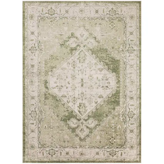 Sage And Ivory Floral Distressed Area Rug Photo 2