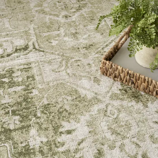 Sage And Ivory Floral Medallion Area Rug Photo 5