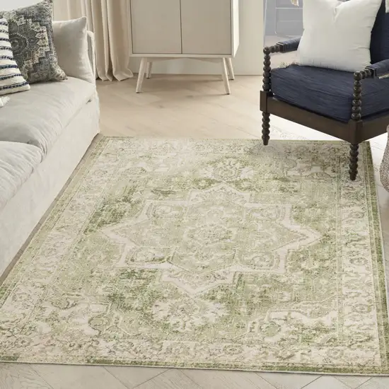 Sage And Ivory Floral Medallion Area Rug Photo 4