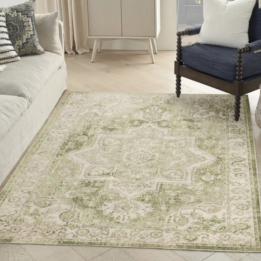 Sage And Ivory Floral Medallion Area Rug Photo 4