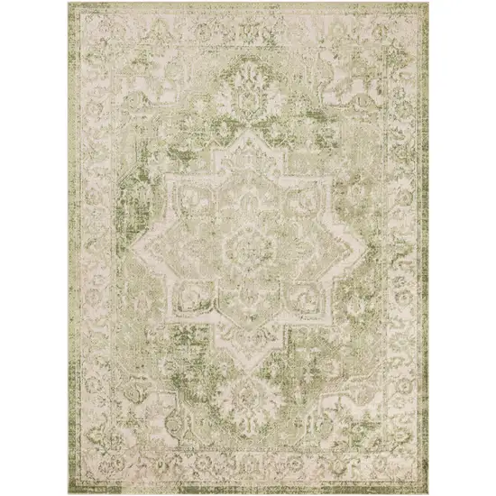 Sage And Ivory Floral Medallion Area Rug Photo 8