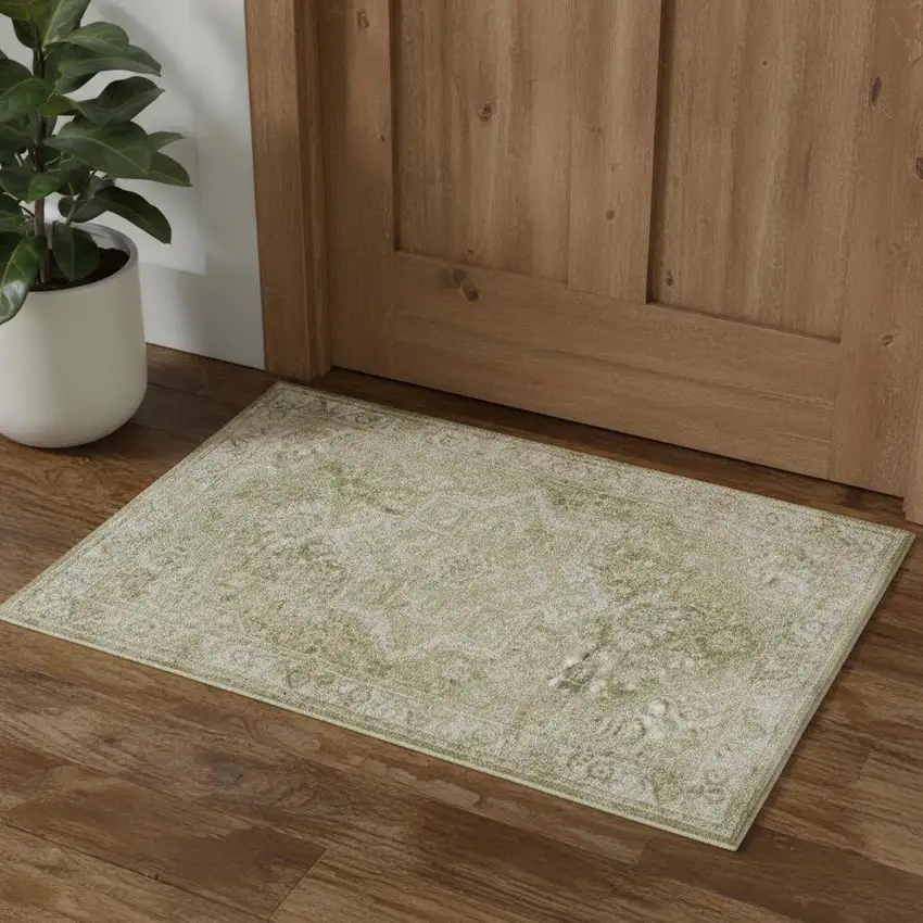 Sage And Ivory Floral Medallion Area Rug Photo 1