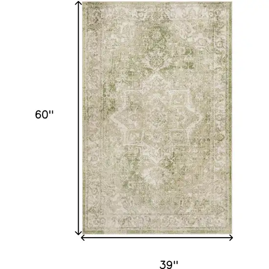 Sage And Ivory Floral Medallion Area Rug Photo 3