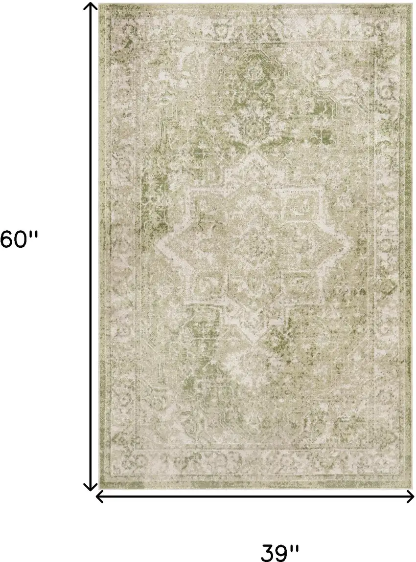 Sage And Ivory Floral Medallion Area Rug Photo 3