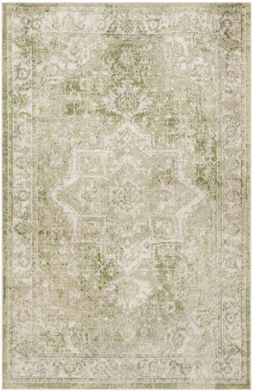 Sage And Ivory Floral Medallion Area Rug Photo 7