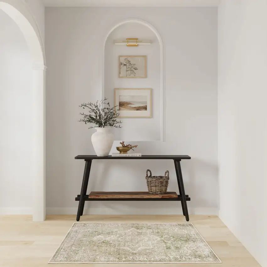 Sage And Ivory Floral Medallion Area Rug Photo 3