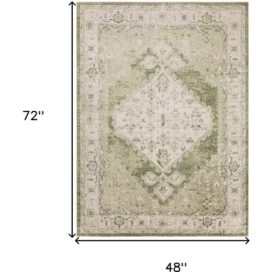Sage And Ivory Floral Medallion Distressed Area Rug Photo 3