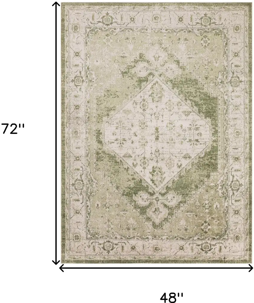 Sage And Ivory Floral Medallion Distressed Area Rug Photo 3