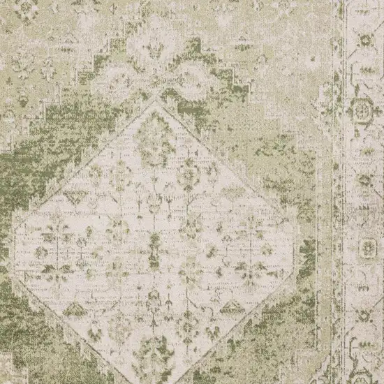 Sage And Ivory Floral Medallion Distressed Area Rug Photo 3