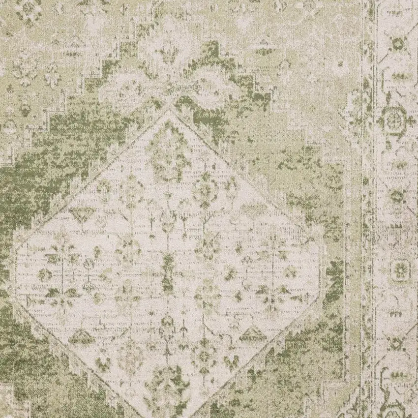 Sage And Ivory Floral Medallion Distressed Area Rug Photo 3