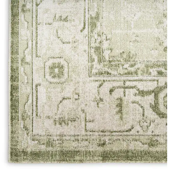 Sage And Ivory Floral Medallion Distressed Area Rug Photo 8