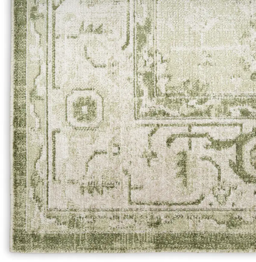 Sage And Ivory Floral Medallion Distressed Area Rug Photo 8