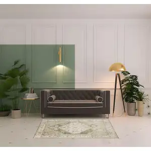 Photo of Sage And Ivory Floral Medallion Distressed Area Rug