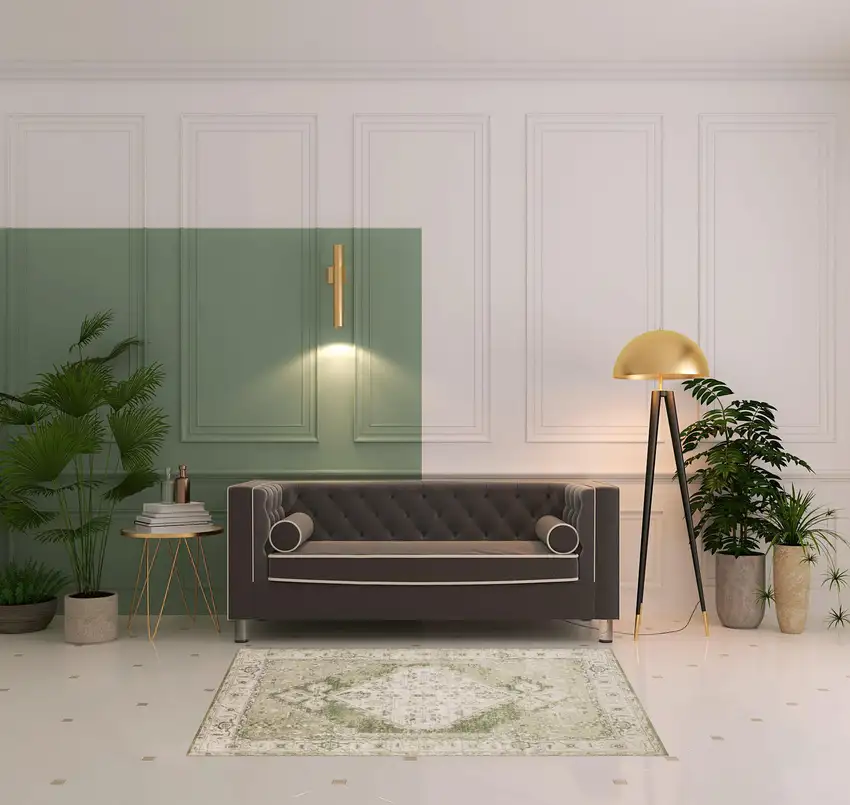 Sage And Ivory Floral Medallion Distressed Area Rug Photo 1