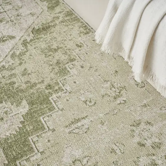 Sage And Ivory Floral Medallion Distressed Area Rug Photo 9