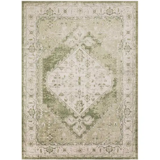 Sage And Ivory Floral Medallion Distressed Area Rug Photo 6