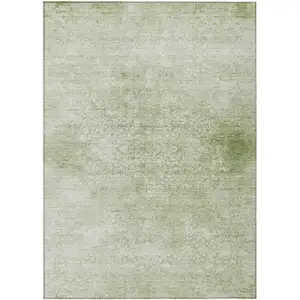 Photo of Sage And Ivory Floral Medallion Washable Indoor Outdoor Area Rug