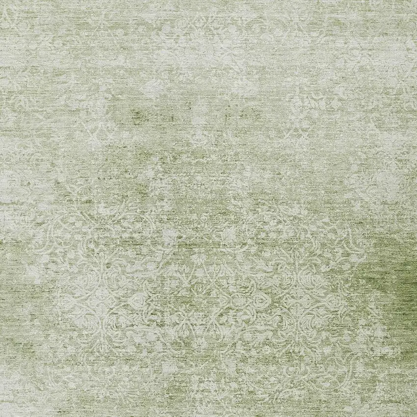 Sage And Ivory Floral Medallion Washable Indoor Outdoor Area Rug Photo 4