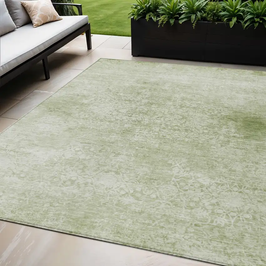 Sage And Ivory Floral Medallion Washable Indoor Outdoor Area Rug Photo 2