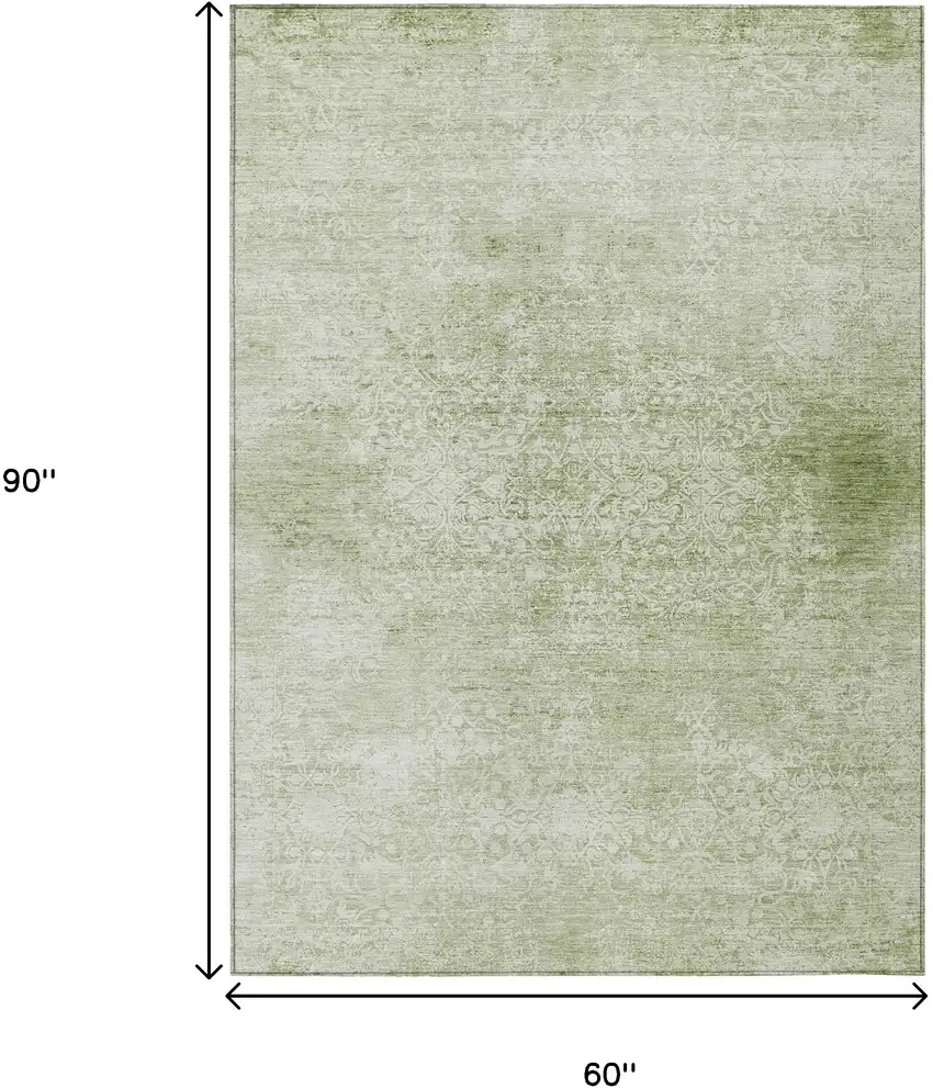 Sage And Ivory Floral Medallion Washable Indoor Outdoor Area Rug Photo 9