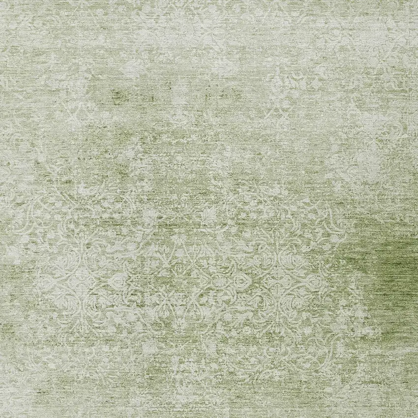 Sage And Ivory Floral Medallion Washable Indoor Outdoor Area Rug Photo 6
