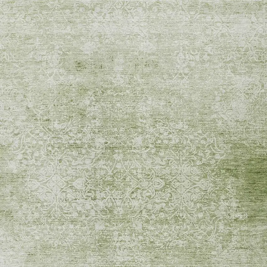 Sage And Ivory Floral Medallion Washable Indoor Outdoor Area Rug Photo 4