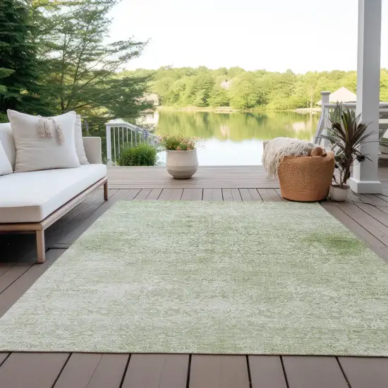 Sage And Ivory Floral Medallion Washable Indoor Outdoor Area Rug Photo 5