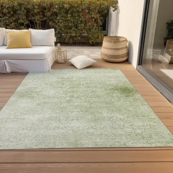Sage And Ivory Floral Medallion Washable Indoor Outdoor Area Rug Photo 8