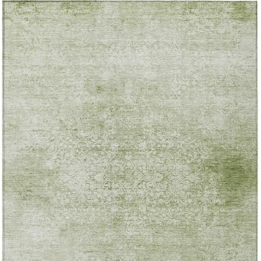 Sage And Ivory Floral Medallion Washable Indoor Outdoor Area Rug Photo 4