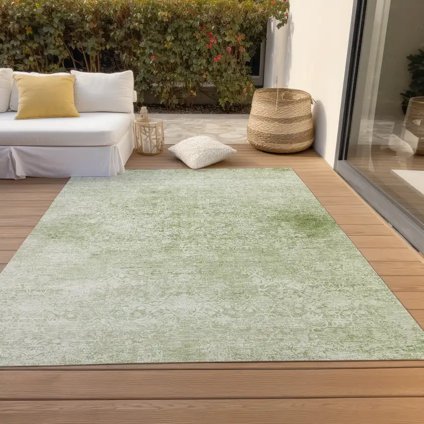 Sage And Ivory Floral Medallion Washable Indoor Outdoor Area Rug Photo 8