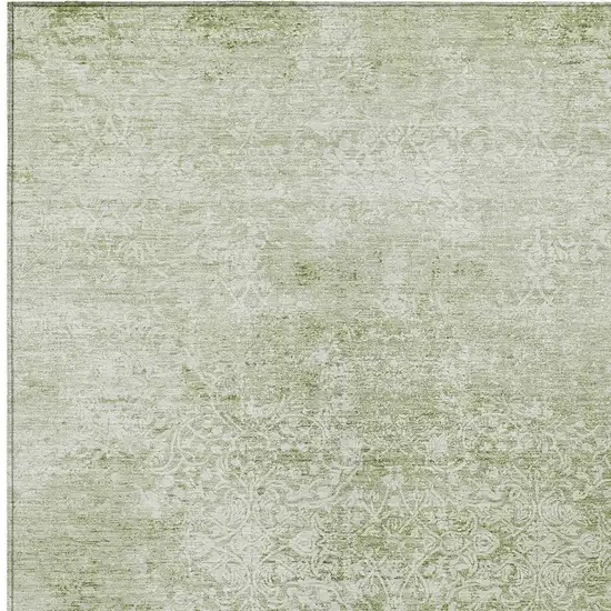 Sage And Ivory Floral Medallion Washable Indoor Outdoor Area Rug Photo 4