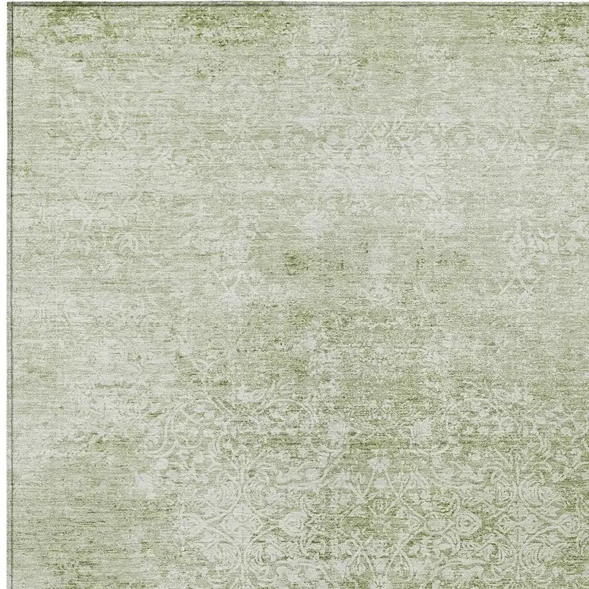 Sage And Ivory Floral Medallion Washable Indoor Outdoor Area Rug Photo 4
