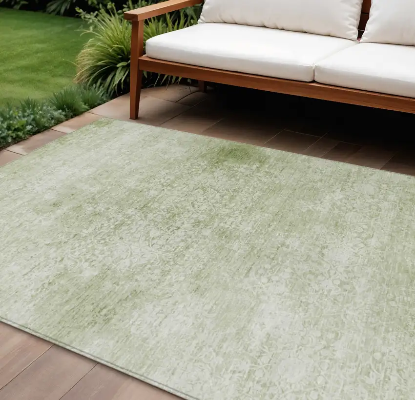 Sage And Ivory Floral Medallion Washable Indoor Outdoor Area Rug Photo 2
